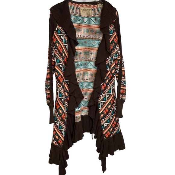 Aztec Powder River Outfitters Cardigan Duster Tribal Sweater - Picture 1 of 12